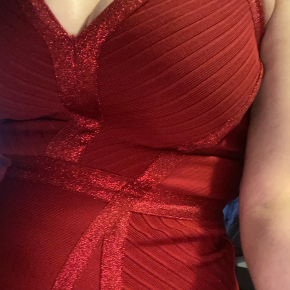 Sexy Flattering Stretchy Bandage V Neck Bodycon Dress - Burgundy - Picture 11 of 13